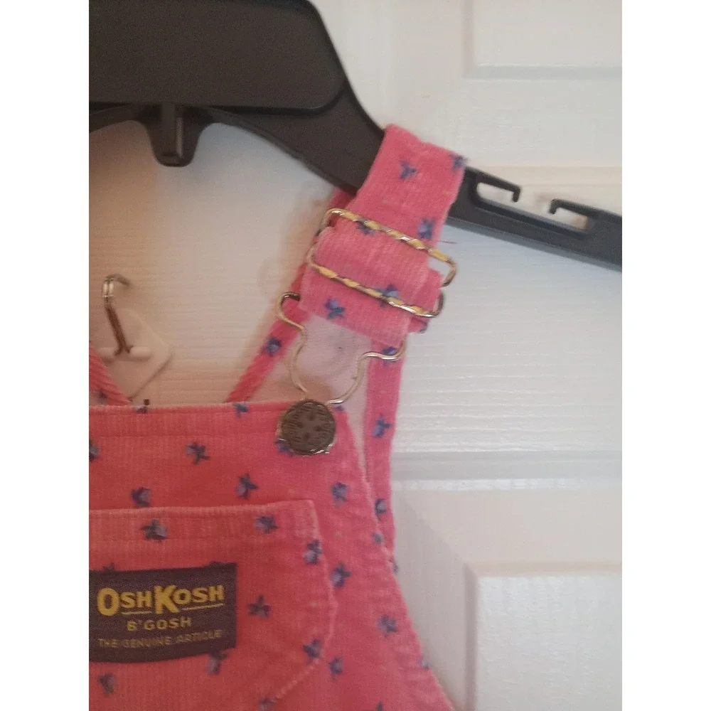 VTG 80s OshKosh B'gosh Pink Floral Print Corduroy Bib Overalls‎ 18 Months